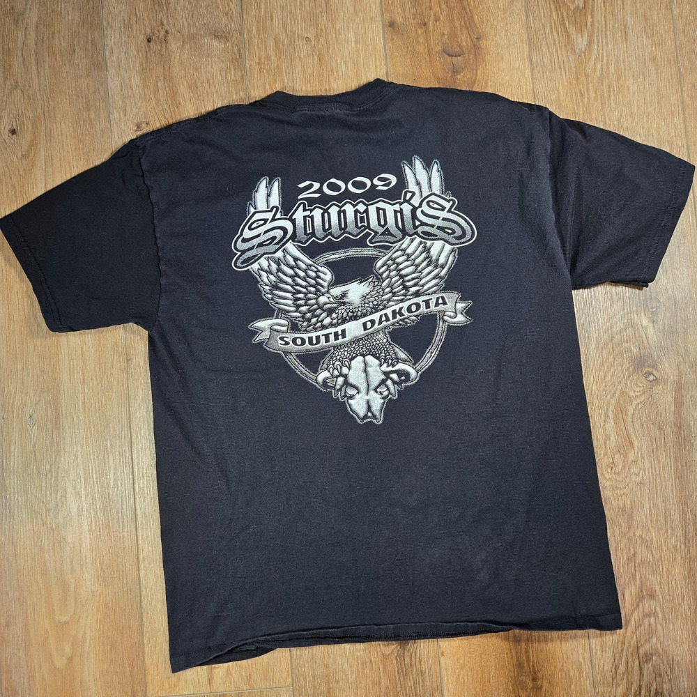 Sturgis 2009 Rally T Shirt Mens L Black Eagle Mount Rushmore Biker Y2K